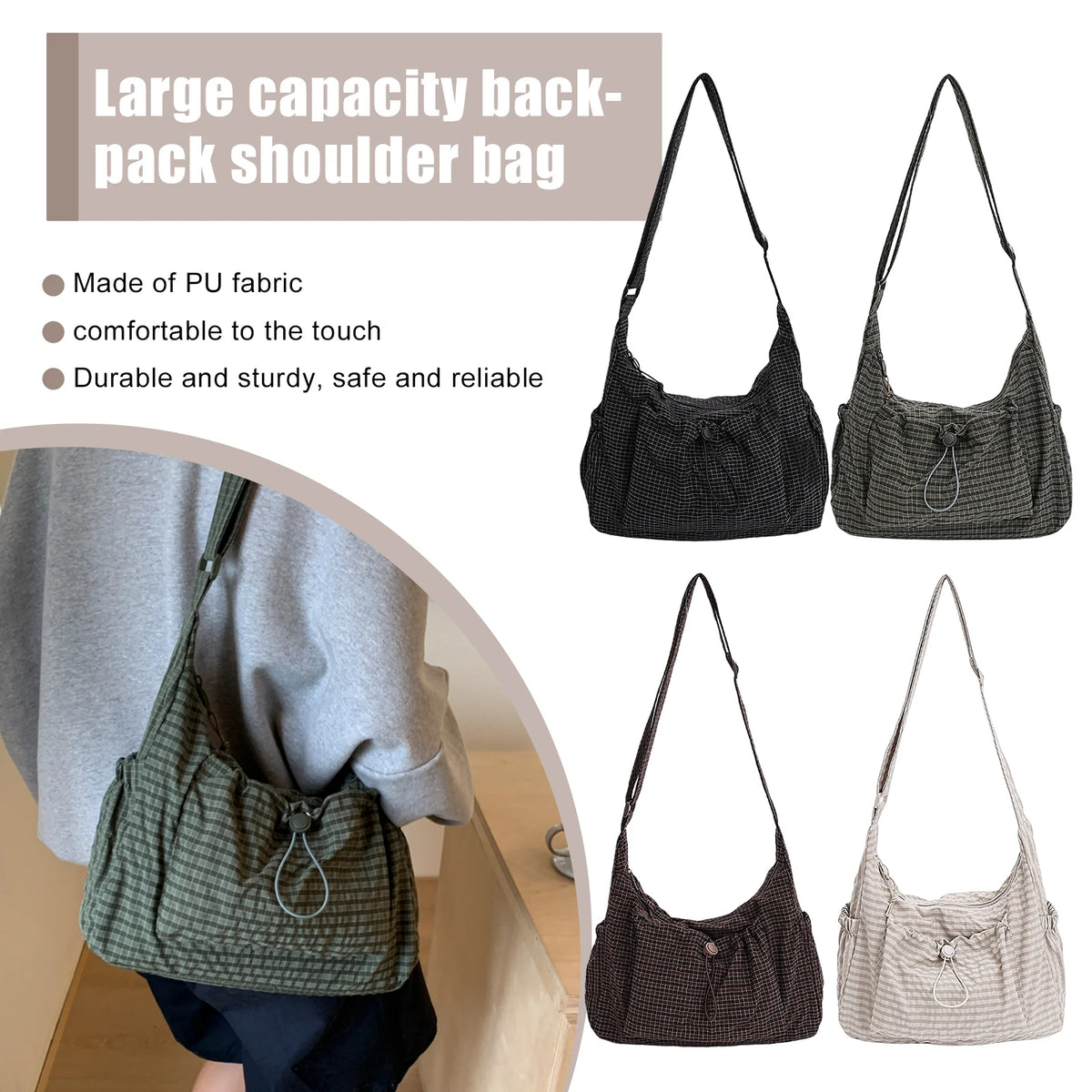 Karierter Beutel mit Kordelzug